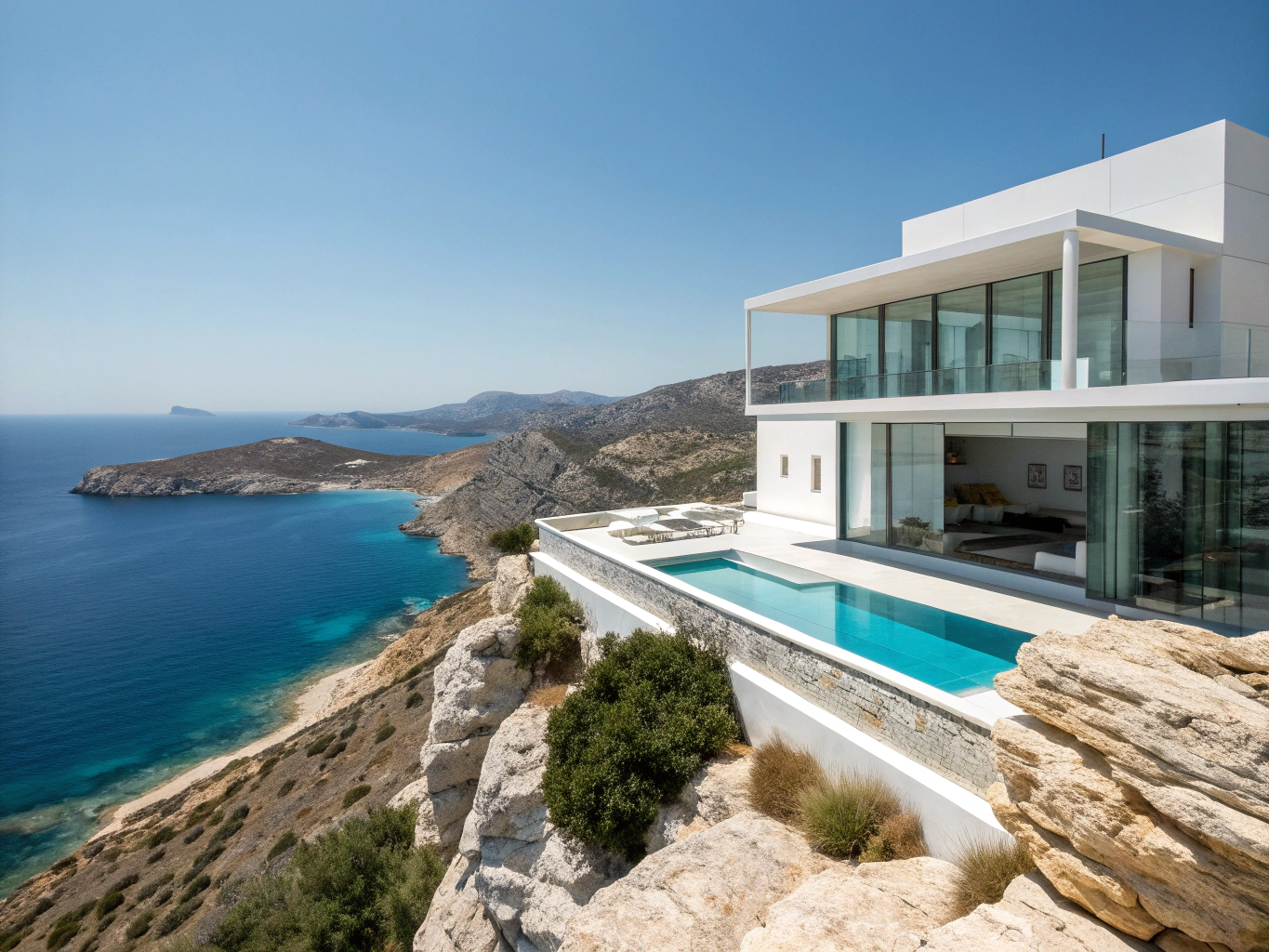 Construcción de villa moderna de obra nueva en la costa